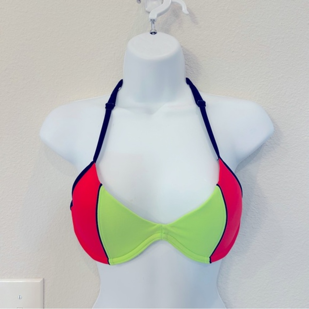 Pink Victoria’s Secret hot pink and neon lime green Bikini Top small